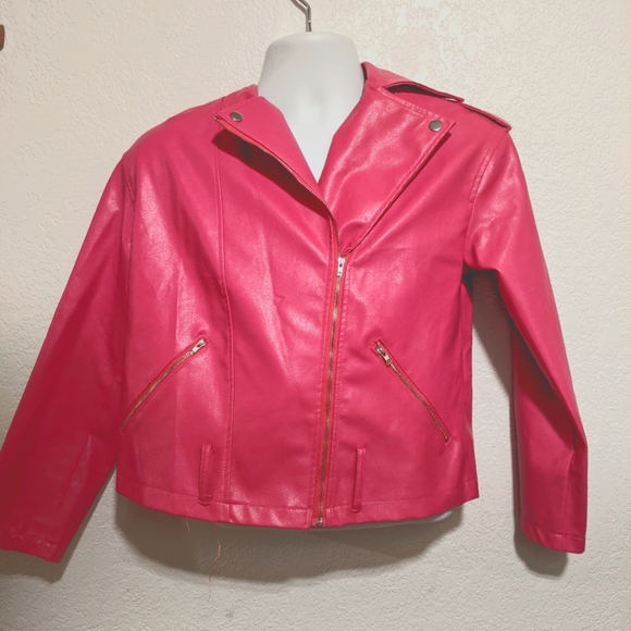 Chic Pink Faux Leather Jacket - Picture 1 of 2